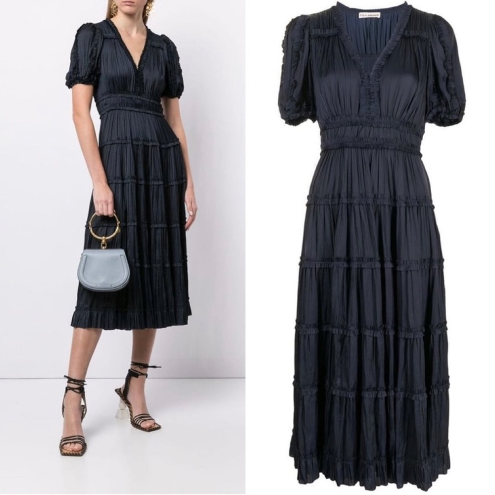 Ulla Johnson Olivia plisse dress in Midnight Navy - MIDI DRESS